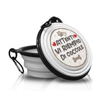Attenti vi riempo di coccole - Comedero plegable y portátil para perros con mosquetón para pasear con tus cuatro patas. Práctico, ligero y sobre todo práctico.