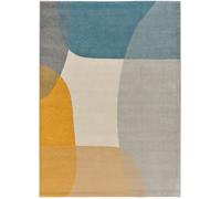 Atticgo Alfombra con formas en crema, mostaza y azul, 140x200 cm