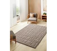 ATTICGO Alfombra de Pelo Largo Juno - Rectangular - Fibra sintética - Alfombra para salón y Dormitorio, de Estilo Escandinavo con Relieve - Piedra 13-152x235 cm