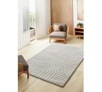 ATTICGO Alfombra de Pelo Largo Juno - Rectangular - Fibra sintética - Alfombra para salón y Dormitorio, de Estilo Geométrico con Relieve - Blanco 54406-64x120 cm