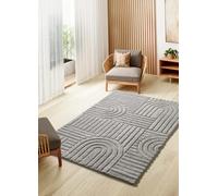 ATTICGO Alfombra de Pelo Largo Juno - Rectangular - Fibra sintética - Alfombra para salón y Dormitorio, de Estilo Geométrico con Relieve - Gris 54406-126x190 cm