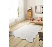 ATTICGO Alfombra de Pelo Largo Mellow - Rectangular Borde Ondulado - Fibra sintética - Alfombra para salón y Dormitorio, de Estilo Liso - Blanco Liso - 160x230 cm