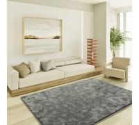 ATTICGO Alfombra de Pelo Largo Roma - Rectangular - Fibra sintética - Alfombra para salón y Dormitorio, de Estilo Shaggy Liso - Antracita Liso - 60x110 cm