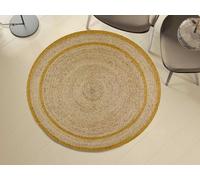 ATTICGO Alfombra de Tejido Plano Mahon - Redonda - Fibra Natural - Alfombra para salón y Dormitorio, de Estilo Natural - Mostaza 397 - diam. 90 cm