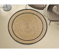 ATTICGO Alfombra de Tejido Plano Mahon - Redonda - Fibra Natural - Alfombra para salón y Dormitorio, de Estilo Natural - Gris 397 - diam. 90 cm