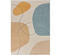 Atticgo Alfombra formas orgánicas beige/azul/mostaza 140x200 cm