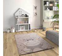 ATTICGO Alfombra Infantil Clown - Rectangular - Fibra sintética - Alfombra para Dormitorio o Cuarto Infantil, hipopótamo - Piedra 2345-120x170 cm