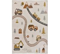 Atticgo Alfombra infantil coches y carreteras blanco, 120x170 cm