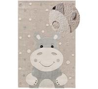ATTICGO Alfombra Infantil Clown - Rectangular - Fibra sintética - Alfombra para Dormitorio o Cuarto Infantil, hipopótamo - Piedra 2345-120x170 cm