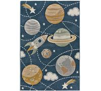 Atticgo Alfombra infantil planetas azul, 120x170 cm