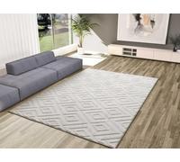 ATTICGO Alfombra Lavable de Pelo Corto Estilo - Rectangular - Fibra sintética - Alfombra para salón y Dormitorio, de Estilo Geométrico con Relieve - Crema 23061-60x110 cm
