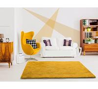 ATTICGO Alfombra Lavable de Pelo Largo Alpaca - Rectangular - Fibra sintética - Alfombra para salón y Dormitorio, de Estilo Shaggy Liso - Mostaza Liso - 160x230 cm