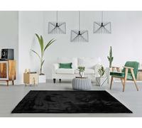 ATTICGO Alfombra Lavable de Pelo Largo Fox - Rectangular - Fibra sintética - Alfombra para salón y Dormitorio, de Estilo Shaggy Liso - Negro Liso - 80x150 cm