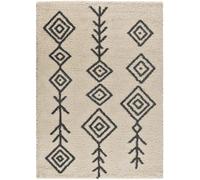 Atticgo Alfombra shaggy étnica blanco/crema/negro 133x190 cm
