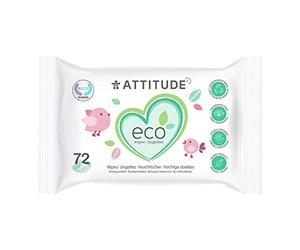 ATTITUDE, Eco-Baby Toallitas, 100% biodegradables y paños sin perfume, 72