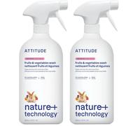 ATTITUDE Fruit and Vegetable Wash, Removes Wax, Dirt and Impurities, Plant- and Mineral-Based Formula, Vegan, Unscented, 800 mL (Paquete de 2)