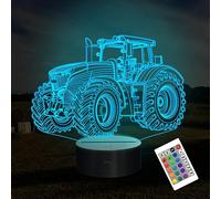 Attivolife Camión 3D Espejismo Noche Lámpara, Tractor 16 colores Cambiando Regulable Encendiendo, Inteligente Temporizador USB Cargar Mesa Escritorio Habitación Decoración Creativo Regalo por Niños