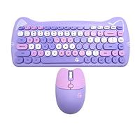Attoe Ratón y teclado inalámbricos, bonito combo de ratón de gato para regalo de niña, ratones inalámbricos de computadora de 2.4 G con receptor USB para