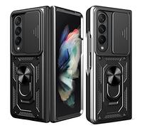 ATTUX para Samsung Galaxy Z Fold 4 Funda Cubierta Deslizante para cámara Soporte con Giro de ncorporado Grado Anillo magnético TPU y PC Protección de Armadura a Prueba Golpes Doble Capa-Negro