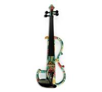 Atuendo De Violín Violín eléctrico de arte, flores de colores, violín silencioso de madera maciza, piezas de accesorios de ébano de tamaño completo 4/4