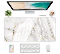 Atufsuat Extended Gaming Mouse Pad, XXL Large Desk Pad 30 x 14 Inch, Big Computer Keyboard Mousepad, Waterproof Mouse Mat with Stitched Edges and Non-Slip Base for Women Office Gaming, White Marble