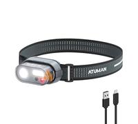 ATuMan MH1 Linterna Frontal Recargable, Linterna Cabeza LED 1 Pieza Super Brillante Impermeable 8 Modos de Iluminación Blanco & Rojo, Headlamp Con Sensor Ultra Ligera Para Camping/Pesca/Cenderismo