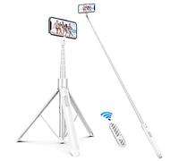 ATUMTEK 150 cm Palo de autofie, trípode para teléfono Extensible Todo en uno con Mando a Distancia Bluetooth, rotación 360° para iPhone y teléfono Android, Viajes, Videos, transmisión en Vivo, Blanco