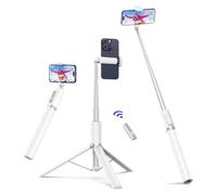 ATUMTEK 174cm Palo Selfie Tripode, Selfie Stick con Control Remoto Bluetooth Recargable, Compatible con Teléfonos Inteligentes iPhone y Android, Viajes, Vlogs, Vídeos y Fotos, Blanco