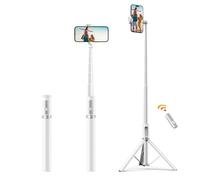ATUMTEK Palo de Selfie 157cm - Trípode de Aluminio Extensible con Control Remoto Bluetooth Recargable - Compatible con iPhone, Samsung y Android Viajes, Vlogs, Videos y Foto (Blanco)