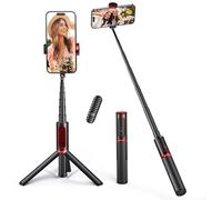 ATUMTEK Palo Selfie Trípode, Trípode Móvil 3 en 1 Extensible de Aluminio con Mando a Distancia Bluetooth Inalámbrico, Compatible con iPhone 17/16/15/14/13/12 mini/11 Pro y Smartphones Samsung, Rojo