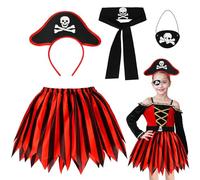 Atuoxing Disfraz de Pirata para Niño y Niña - 4 Piezas con Accesorios para Carnaval, Halloween y Cosplay