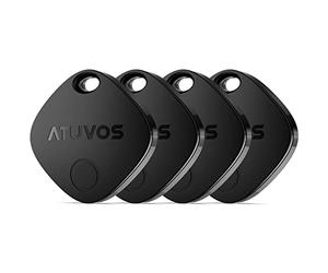 ATUVOS Air Tag Smart Tracker 4 Pack Negro, Buscador de Objetos Bluetooth Funciona con Buscar Apple (Sólo iOS, Android no Compatible), Localizador para Llaves, Maletas, Equipaje. Batería Reemplazable.