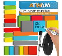 ATWAM 123 Tiras Magnéticas Reescribibles - Set Mega de Accesorios - 5 Tamaños Diferentes - 6 Colores - Imán Reescribible - Scrum & Kanban - para Pizarras Magnéticas, Neveras