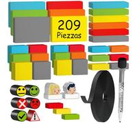 ATWAM 209 Tiras Magnéticas Reescribibles - Set Mega de Accesorios - 5 Tamaños Diferentes - 6 Colores - Imán Reescribible - Scrum & Kanban - para Pizarras Magnéticas, Neveras