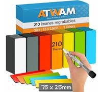 ATWAM 210 Tiras Magnéticas Reescribibles - 75 x 25 mm - 7 Colores - Scrum & Kanban - Imán Reescribible - para Pizarras Magnéticas, Neveras
