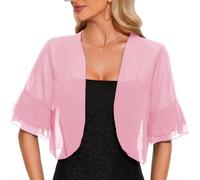 Atxnn Bolero Mujer de Gasa Chaqueta Verano Toreras de Media Manga con Volantes Cardigan Corto Ligero para Fiesta Vestidos