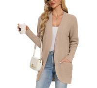 Atxnn Cárdigan Mujer Elegante Waffle Chaqueta de Punto Invierno Delantera Abierta Suéteres con Bolsillos Jersey Cárdigans Cómodo Rebeca Otoño, CAQUIS M