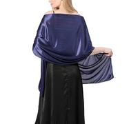 Atxnn Chal Mujer Seda Satén Bufanda Elegante para Boda Playa Fiesta Noche Fulares de Otoño Invierno Primavera Verano Chales de Colores Sólidos Estolas, AZUL MARINO