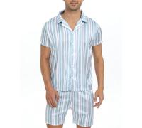 Atxnn Pijama Hombre de Satén Conjunto de Pijamas Verano de Raya Ropa de Dormir Camisa de Manga Corta y Pantalones Corto, Verde X-L