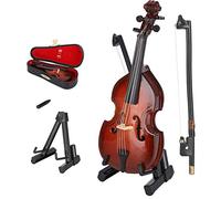 Atyhao Bajo en Miniatura de Madera, Modelo de Mini bajo de Madera Modelo de casa de muñecas en Miniatura Decoración del hogar Contrabajo en Miniatura de Madera con Soporte y Estuche 10cm