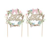 Atyhao - Juego de banderas de cumpleaños, 2 piezas, diseño de arco rosa espumoso, decoración para tartas de cumpleaños, decoración de cumpleaños