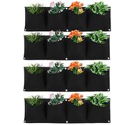 Atyhao Macetero de Pared Vertical para Colgar al Aire Libre, 4 Piezas, 4 Bolsillos, Bolsa de Cultivo de Plantas, montado en la Pared, Reutilizable, de Fieltro degradable, macetero para jardín(Negro)
