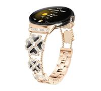 ATYJMOK Adecuado for Google Pixel Watch 41mm Clover Doble Cadena Correa de reloj con incrustaciones de diamantes(Rose gold)