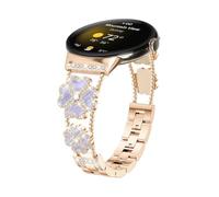 ATYJMOK Adecuado for Google Pixel Watch 41mm Clover Doble Cadena Correa de reloj con incrustaciones de diamantes(Rose gold-1)