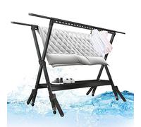 ATYUJKB Tendales De Ropa Plegable Grande, Tendedero De Interior De Pie, Tendedero De Ropa Plegable Aluminio con Ruedas, Antideslizantes Tendal Exterior (Black 250cm/98in)