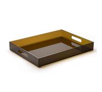 ATZYmolin Bandeja grande de acrílico para servir, mesa de café otomana, bandeja de tocador, plato de té, frutas, aperitivos, postres, bebidas, con asas para bar, cocina, fiesta, color marrón