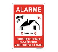 AUA SIGNALETIQUE 202048-AI-a-150x210 Panel Preperforado con Ángulos Redondeados Aluminio Dibond, Alarma Propiedad Privada Bajo Videovigilancia, 130 mm Ø