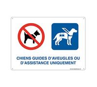 AUA SIGNALETIQUE 202127-AP-a-300x210 Panel Preperforado con Ángulos Redondeados Dibond Aluminio, Blanco, Perros Guía para Ciegos O Asistencia Solamente, 200 mm Ø