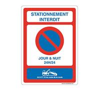 AUA SIGNALETIQUE 202146-AI-v-210x300 Cartel con Esquinas Redondeadas Adhesivo de Vinilo, Parking Forbidden Day and Night 24H/24, 210 x 300 mm