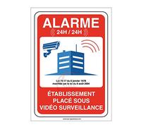 AUA SIGNALETIQUE - Autocollant établissement sous Alarme vidéo Surveillance 24H /24-150x210 mm, Vinyl adhésif